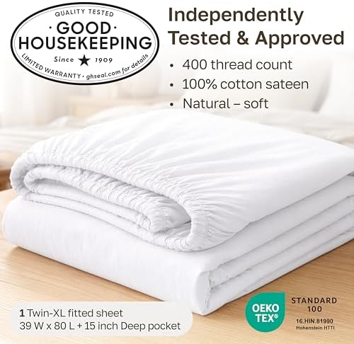 California Design Den Soft 100% Cotton Sateen Twin XL Fitted Sheet