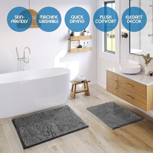 Nestl Bathroom Rugs Sets 2 Piece, Chenille Bath Mat Set - Machine
