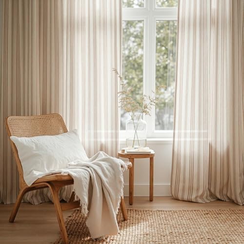 MYSKY HOME Taupe Striped Linen Curtains for Living Room 96 Inches 2
