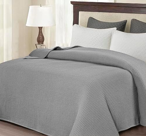 100% Cotton Waffle Weave Blanket, Queen Size 90 x 90 Inches, 300 GSM