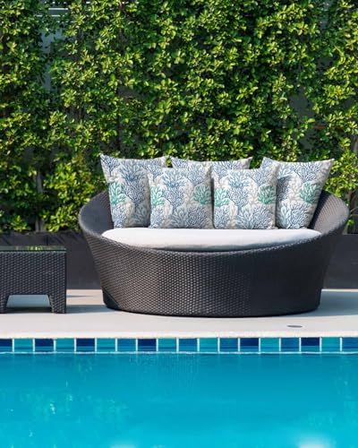 Marine Blue Teal Gray Sea Coral Outdoor Decorative Pillow Set of