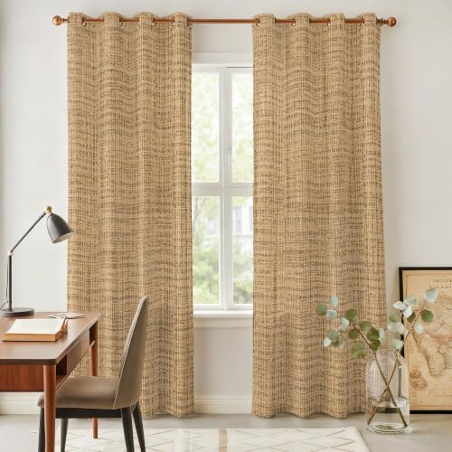 Brown Ochre Solid Color Window Curtains Panels with Silver
