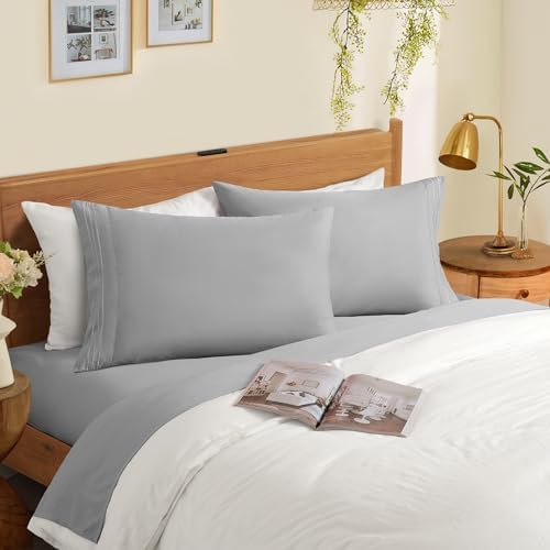 Horbaunal Microfiber Pillowcases Standard Size, Light Grey, 2 Pack
