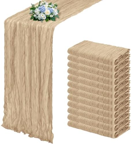 12 Pack Beige Cheesecloth Table Runner 17x108 Inch Semi Sheer Boho