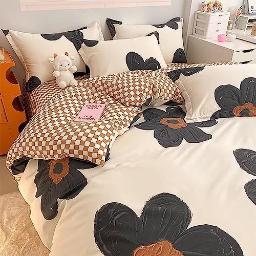 Houseri Black Sunflower Comforter Set King Beige White 3D Floral
