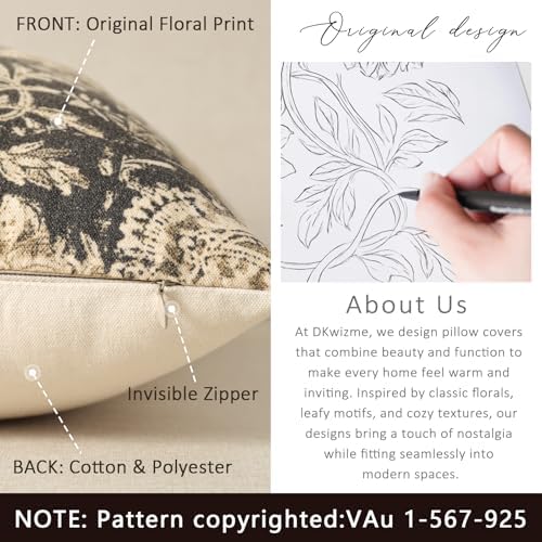 Vintage Floral Print Throw Pillow Covers 20x20 Set of 2 Neutral Modern