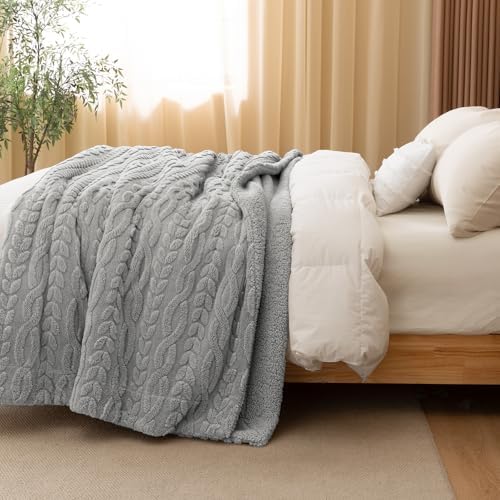 PHF Fluffy Sherpa Blanket, Grey, 60"x80" Twin Size