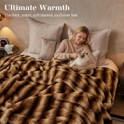 Ultra-Soft Faux Fur Throw Blanket - 108"x90", Brown
