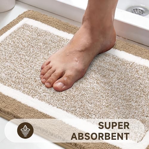 Pauwer Bathroom Rugs Set 5 Piece, Non Slip Microfiber Bath Mat, Khaki