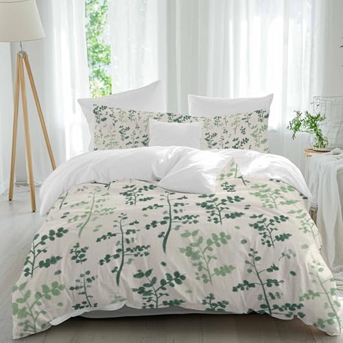 Sage Green Botanical Bedding Duvet Cover Queen Size - 1 Quilt Cover