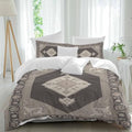 3 Piece Grey Beige Boho Duvet Cover Set Full Size, Microfiber