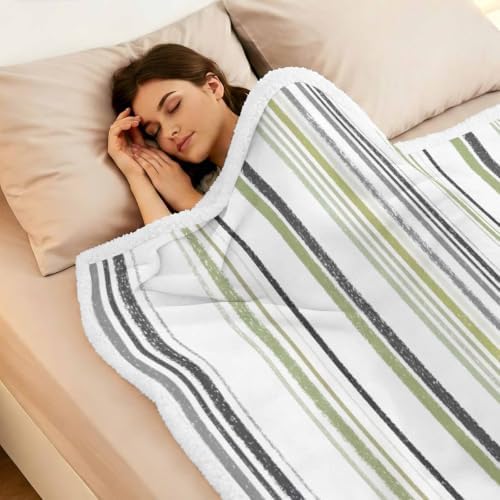 Fleece Sherpa Bed Blankets, Sage Green Gray Microfiber Plush Flannel