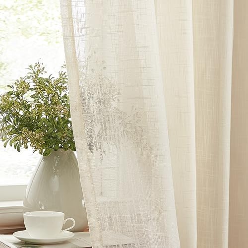 HLC.ME Abbey Faux Linen Textured Semi Sheer Privacy Light Filtering