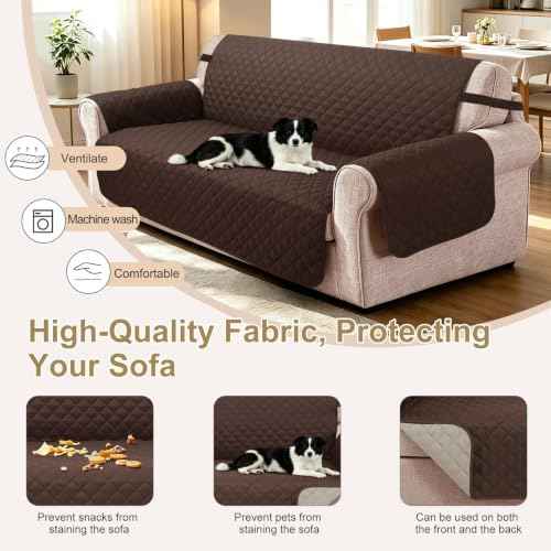Reversible 3-Cushion Sofa Cover, Chocolate/Beige