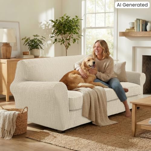 CYCMCAO 3 Piece Stretch Couch Covers for 2 Cushion Couch, Medium