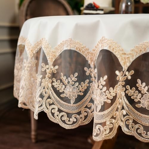 ARTABLE Beige Waterproof Lace Round Tablecloth Macrame Wedding 70 Inch