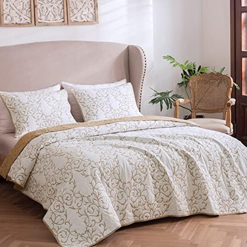 mixinni King Size Quilt Set 3-Piece, Cotton Blend Reversible