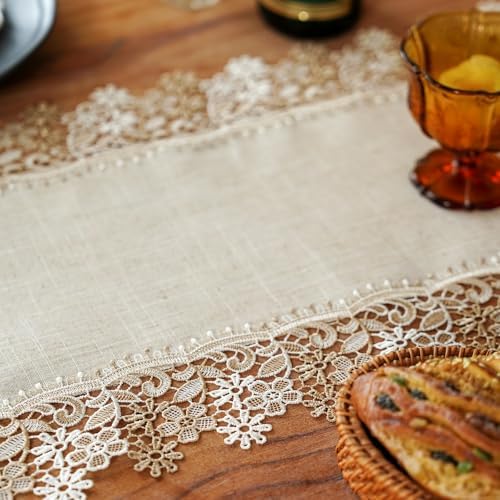 ARTABLE Lace Table Runner Stone Natural Linen Macrame Decor