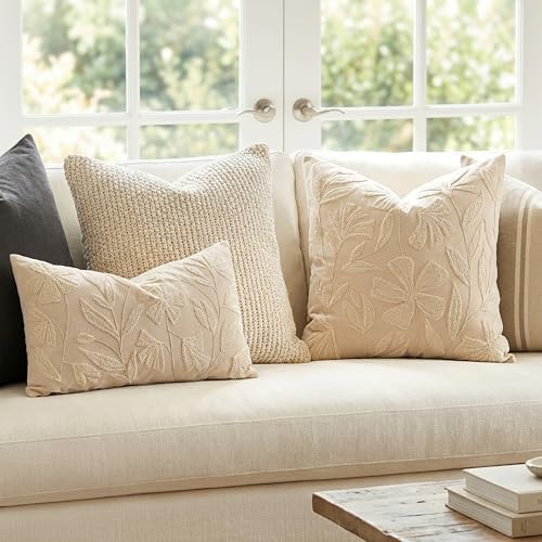 BlissBlush Decorative Throw Pillow Cover 20x20, Beige Neutral Velvet