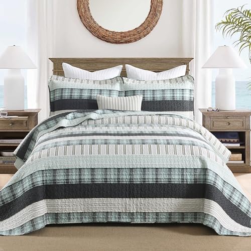 Homzard King Size Quilt Set 100% Cotton Striped Plaid Bedspread Set