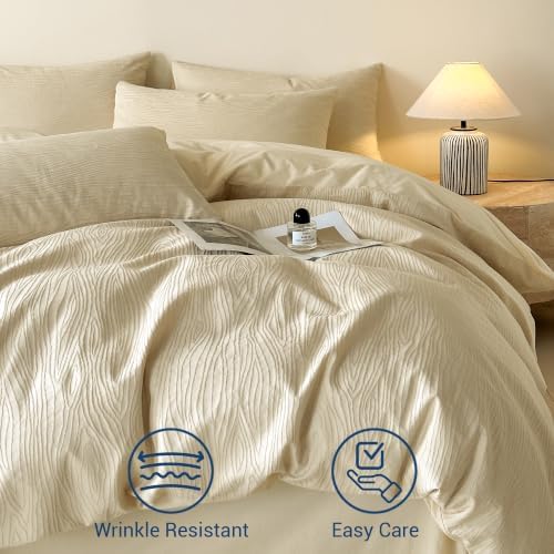 SheRest Cream Textured Duvet Cover Twin/Twin XL Size - 2 Pieces 145GSM