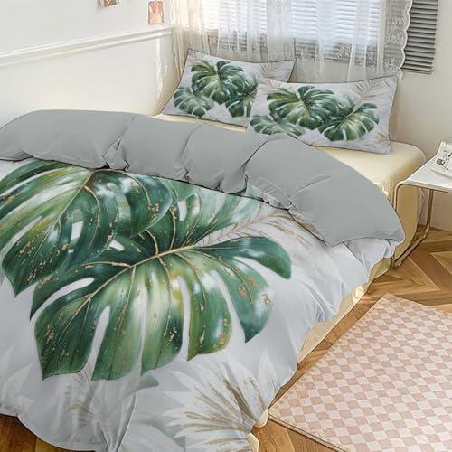 Luxurious Tropical Monstera Duvet Cover King 3Pcs, Breathable