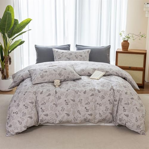 Full Duvet Cover Set - Soft Botanical Leaf Pattern Bedding 3 Pieces