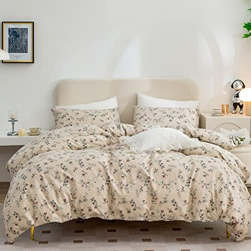 Duvet Floral Cover Queen, 100% Brushed Microfiber Bedding Set 3 Pieces