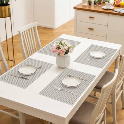 Grey Plaid Placemats Set of 8, Country Vintage Abstract Farmhouse