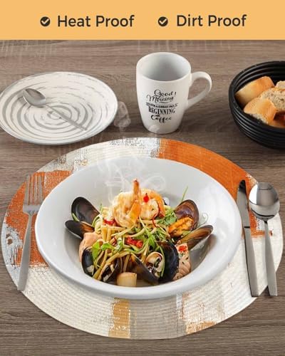 Round Placemats Set of 8 Orange Gray Beige Block Place Mats Washable