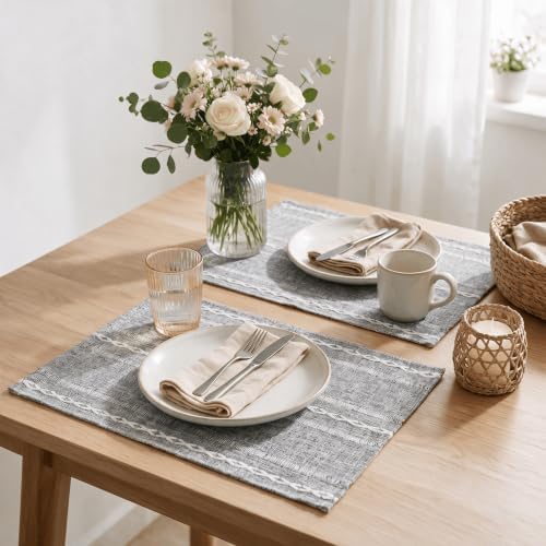 Artoid Mode Dark Grey Rustic Cotton Blend Placemats Set of 6-12x18