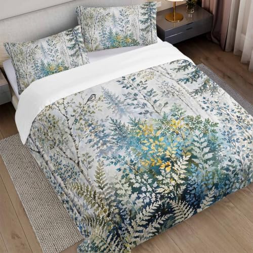 AILONEN Forest Trees Fog Gray Duvet Cover Set King, Nature Artwork