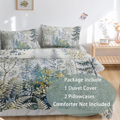 AILONEN Forest Trees Fog Gray Duvet Cover Set King, Nature Artwork