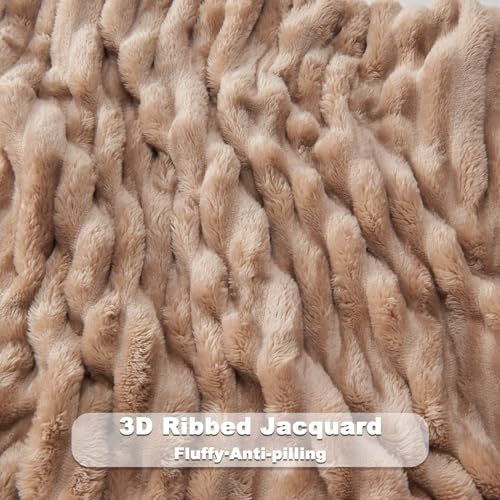 NEWCOSPLAY Fleece Ribbed Cozy King Blanket for Couch, Taupe, 90"x110"