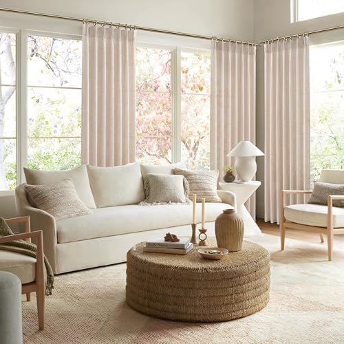 PleatedDrapes Light Filtering Primitive for Living Room, Thick Linen