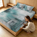 Queen Fitted Sheet Deep Pocket, Cyan Gray Graffiti Texture Soft