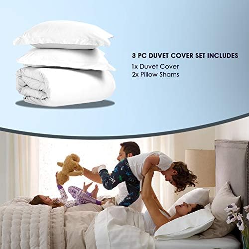 Pizuna 100% Cotton Queen Duvet Cover Set 1000 Thread Count, White