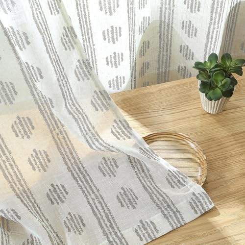 Melodieux Boho Striped Pattern Linen Textured Sheer Curtains for