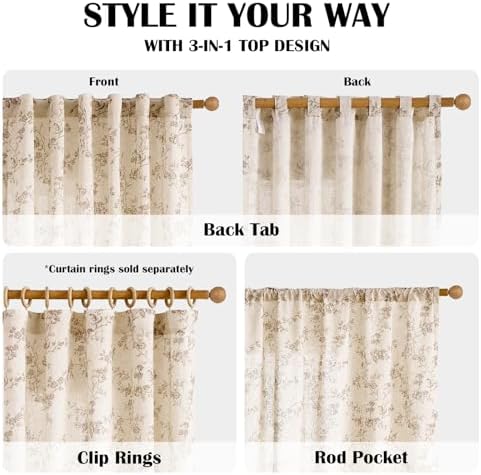 "Lazzzy Farmhouse Polyester blended Curtains Taupe Floral Curtains