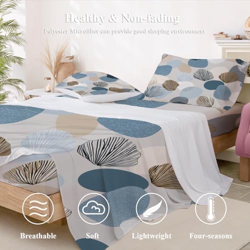 Shrahala Coastal Neutral Tones Queen 4 Piece Sheets Set, Shell Pebble