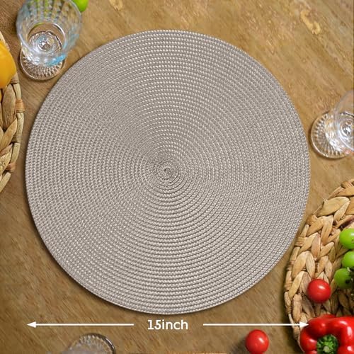 FunWheat Round Braided Placemats Set of 8 Table Mats for Dining Tables