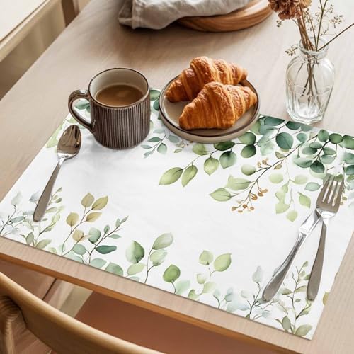Placemats Set of 8, Eucalyptus Woven Placemat, Linen Place Mats for