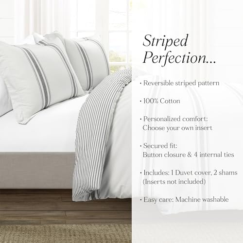 Lush Decor Farmhouse Stripe Reversible Cotton Duvet Cover Set 3 Piece