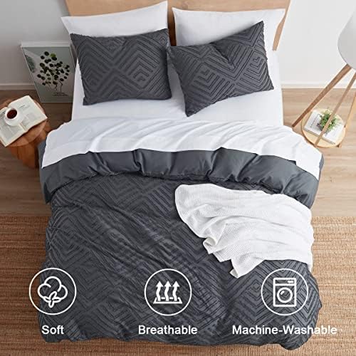 Nestl Boho Twin Duvet Cover - Textured Bedding Grey, 2 Piece Set