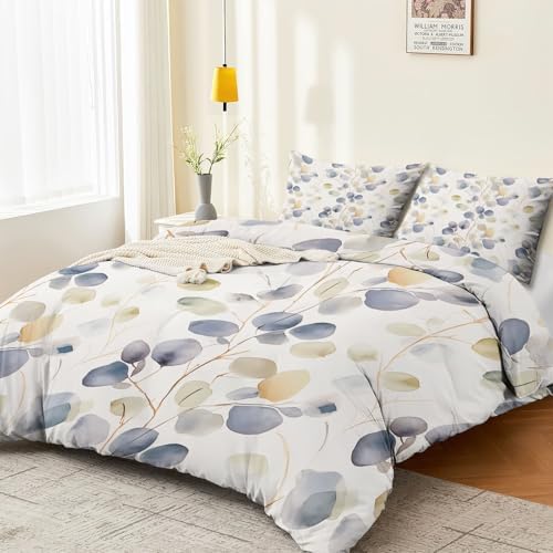 Duvet Cover King Size, Cream Gray Reversible 3 Pieces Duvet Cover Set