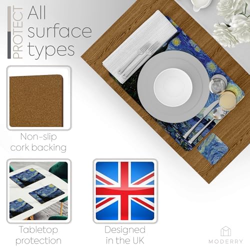 Set of 4 Heat Resistant Cork Placemats for Dining Table with Free Set