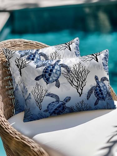 Throw Pillows 12x20 Set of 2, Coastal Sea Turtles Waterproof Outdoor