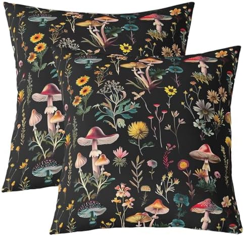 jejeloiu Cartoon Mushrooms Throw Pillow Covers Set of 2 Mushroom