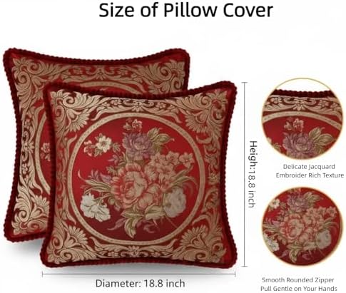 Embroidered Pillow Covers Set of 2, Jacquard Vintage Floral Pillow