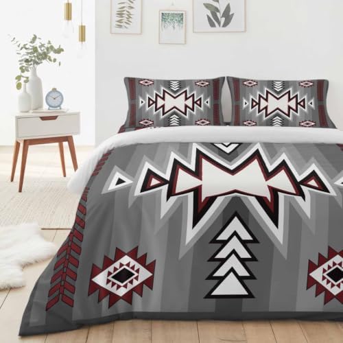 4 Piece Duvet Cover Set for Full Size Bed,Retro Bohemian Gray Pattern